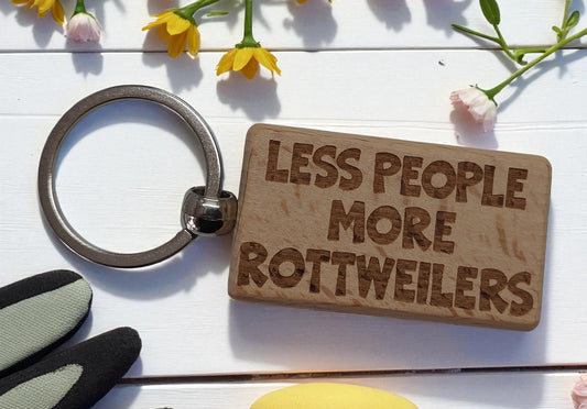 Rottweiler Keyring Gift Less People More Engraved Wooden Keychain Dog Owner Present