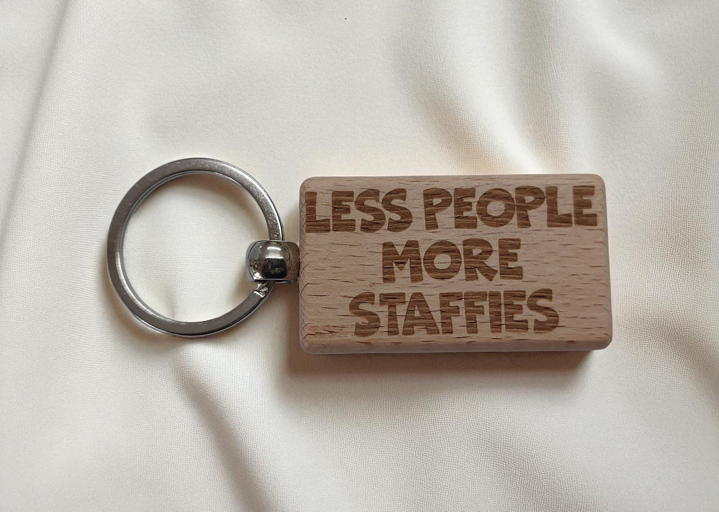 Staffie Keyring Gift Less People More Engraved Wooden Keychain Dog Owner Present