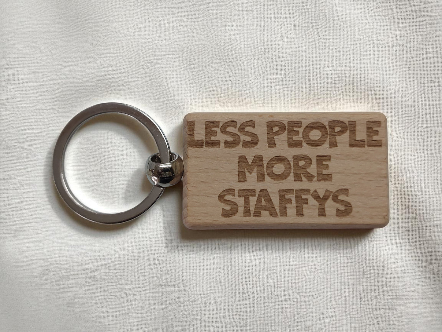 Staffy Keyring Gift Less People More Engraved Wooden Keychain Dog Owner Present