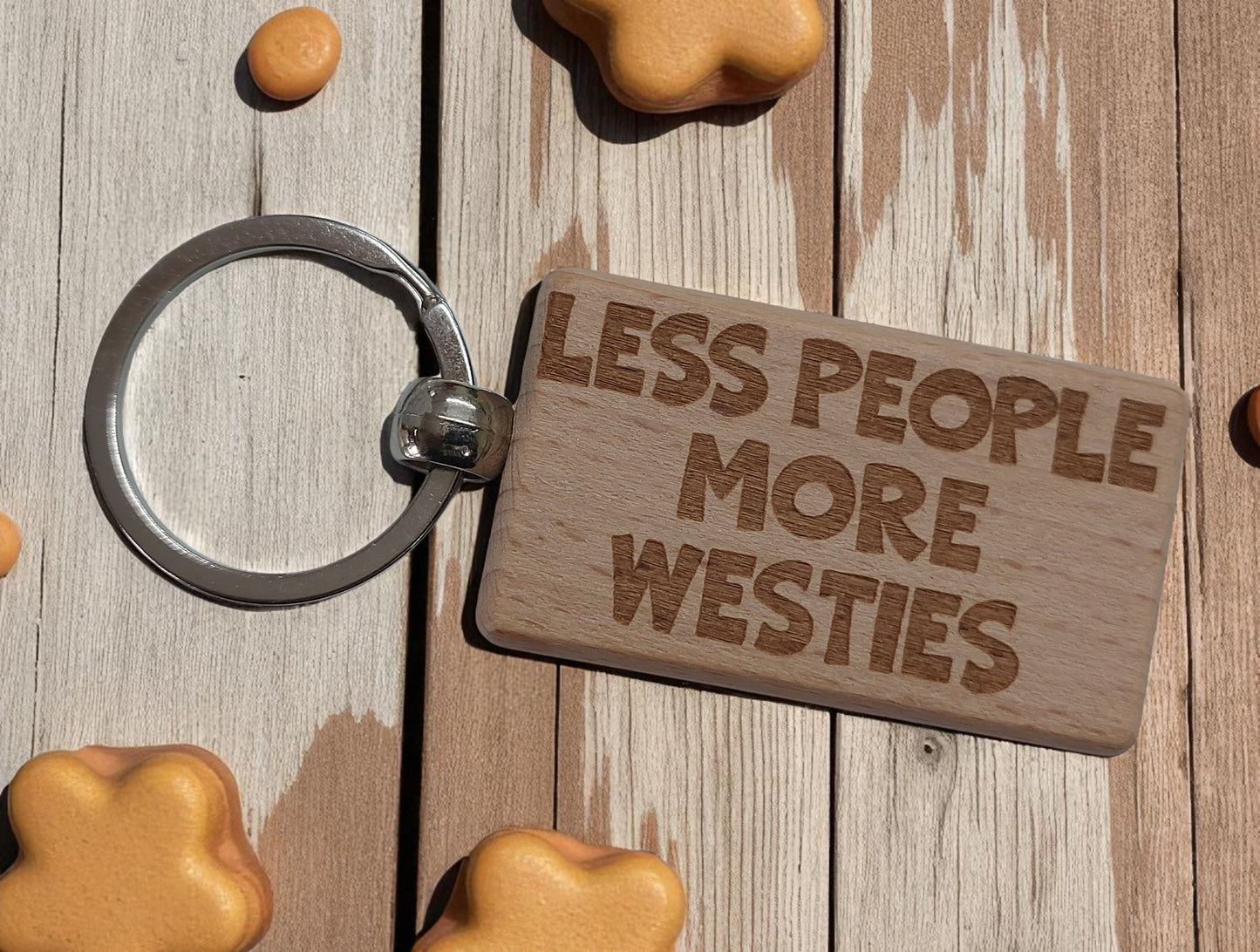 Westie Keyring Gift Less People More Engraved Wooden Keychain Dog Owner Present