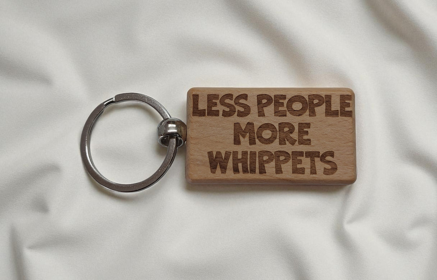 Whippet Keyring Gift Less People More Engraved Wooden Keychain Dog Owner Present