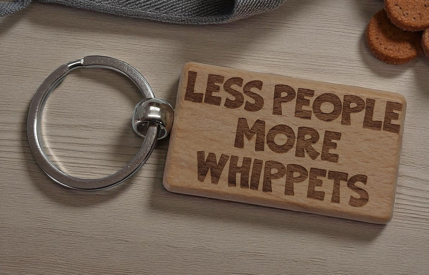 Whippet Keyring Gift Less People More Engraved Wooden Keychain Dog Owner Present