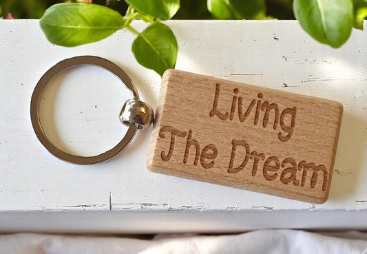 Fun Keyring Gift Living The Dream Cute Engraved Wooden Campervan Motorhome Key Fob Chain Fun Nice Custom Present