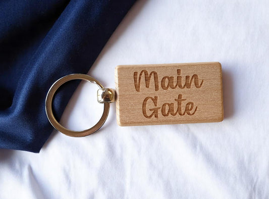 Main Gate Keyring Nice Cute Custom Engraved Wooden Key Fob Novelty House Keys Present