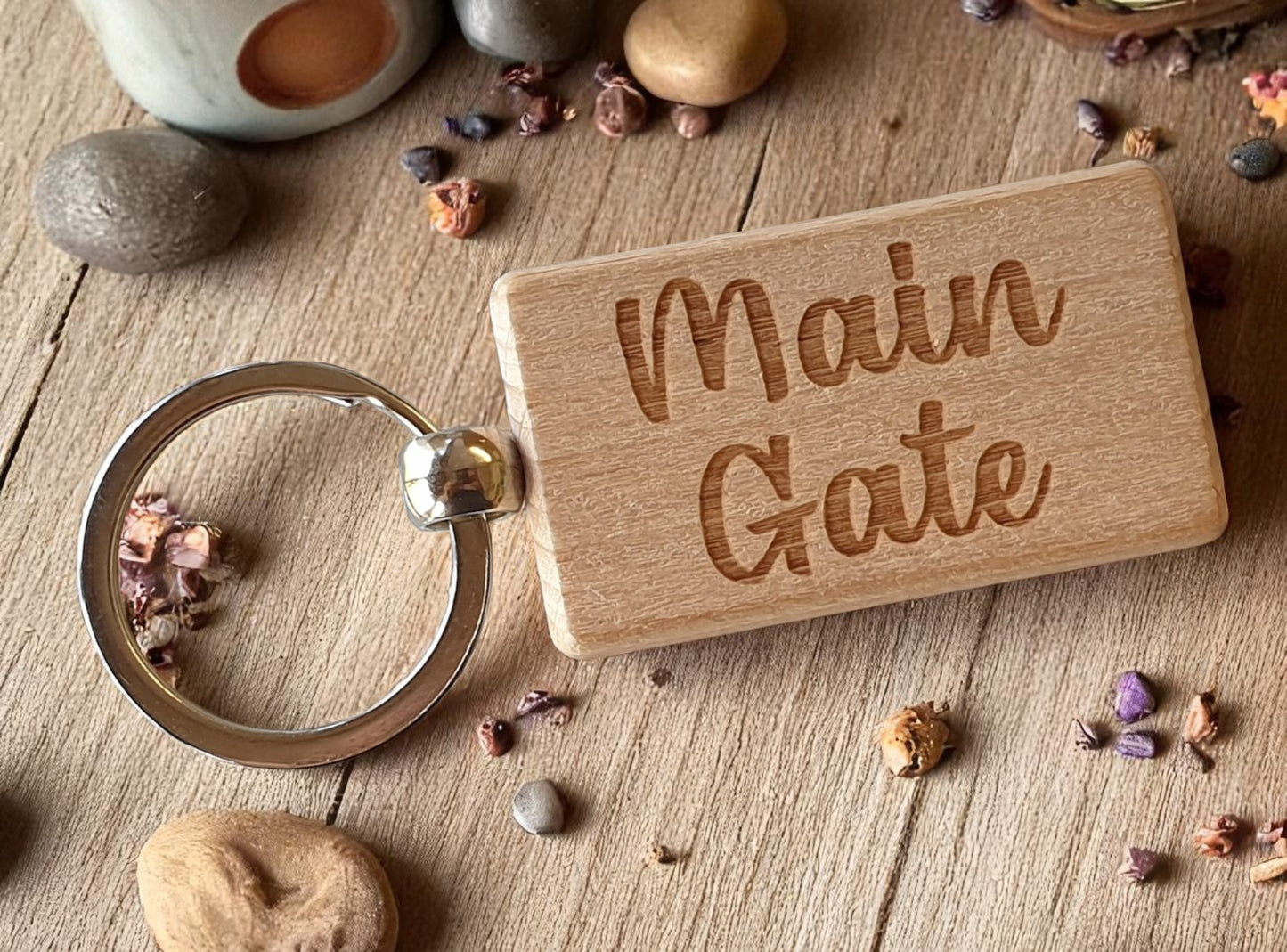 Main Gate Keyring Nice Cute Custom Engraved Wooden Key Fob Novelty House Keys Present
