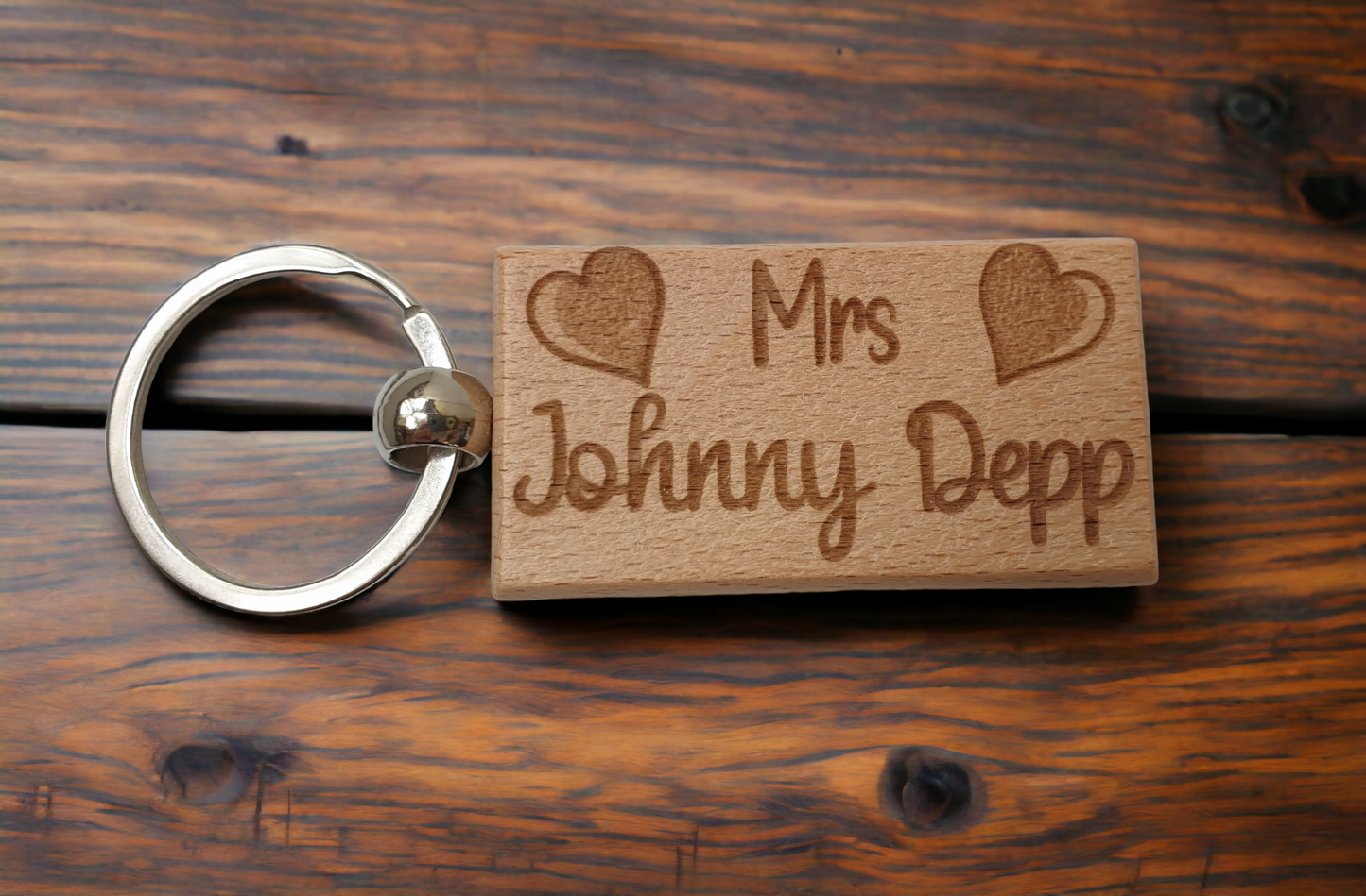 Mrs Johnny Depp Keyring Gift - Engraved Wooden Movie Fan Birthday Fun Cute Novelty Birthday Christmas Present