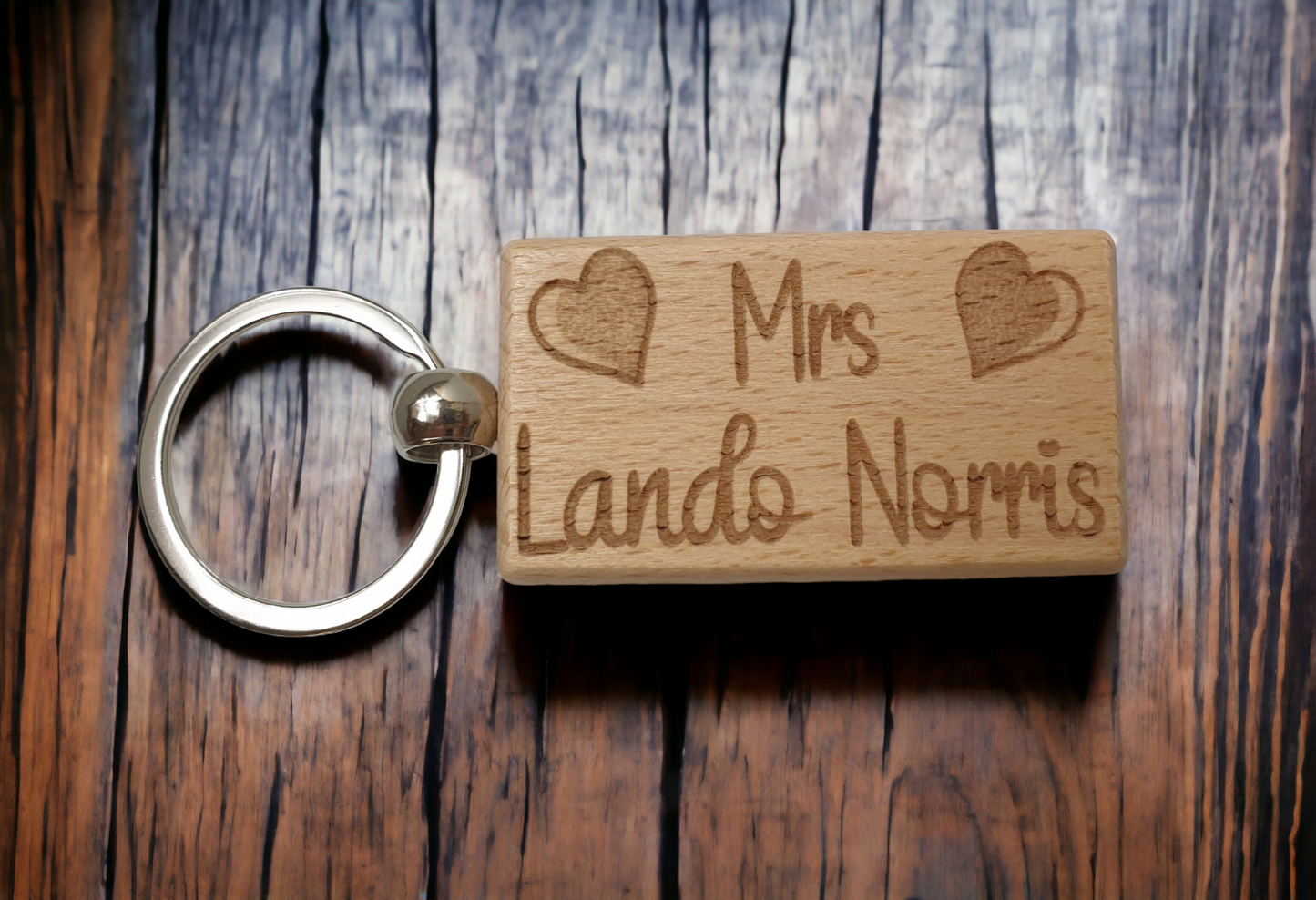 Mrs Lando Norris Keyring Gift - Engraved Wooden Formula One F1 Team Driver Fan Fun Cute Novelty Present