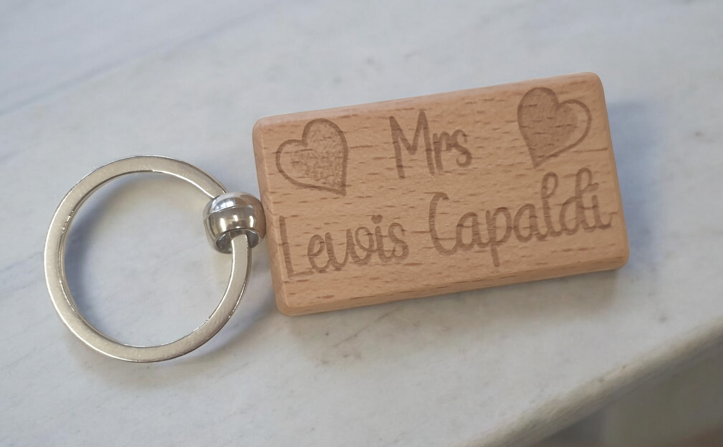 Mrs Lewis Capaldi Keyring Gift Engraved Wooden Singer Fan Birthday Fun Cute Present