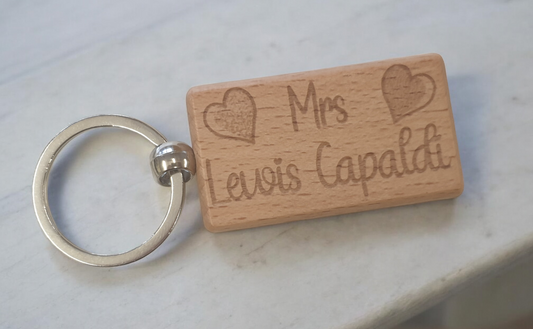 Mrs Lewis Capaldi Keyring Gift Engraved Wooden Singer Fan Birthday Fun Cute Present