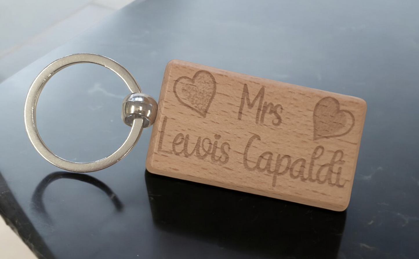 Mrs Lewis Capaldi Keyring Gift Engraved Wooden Singer Fan Birthday Fun Cute Present