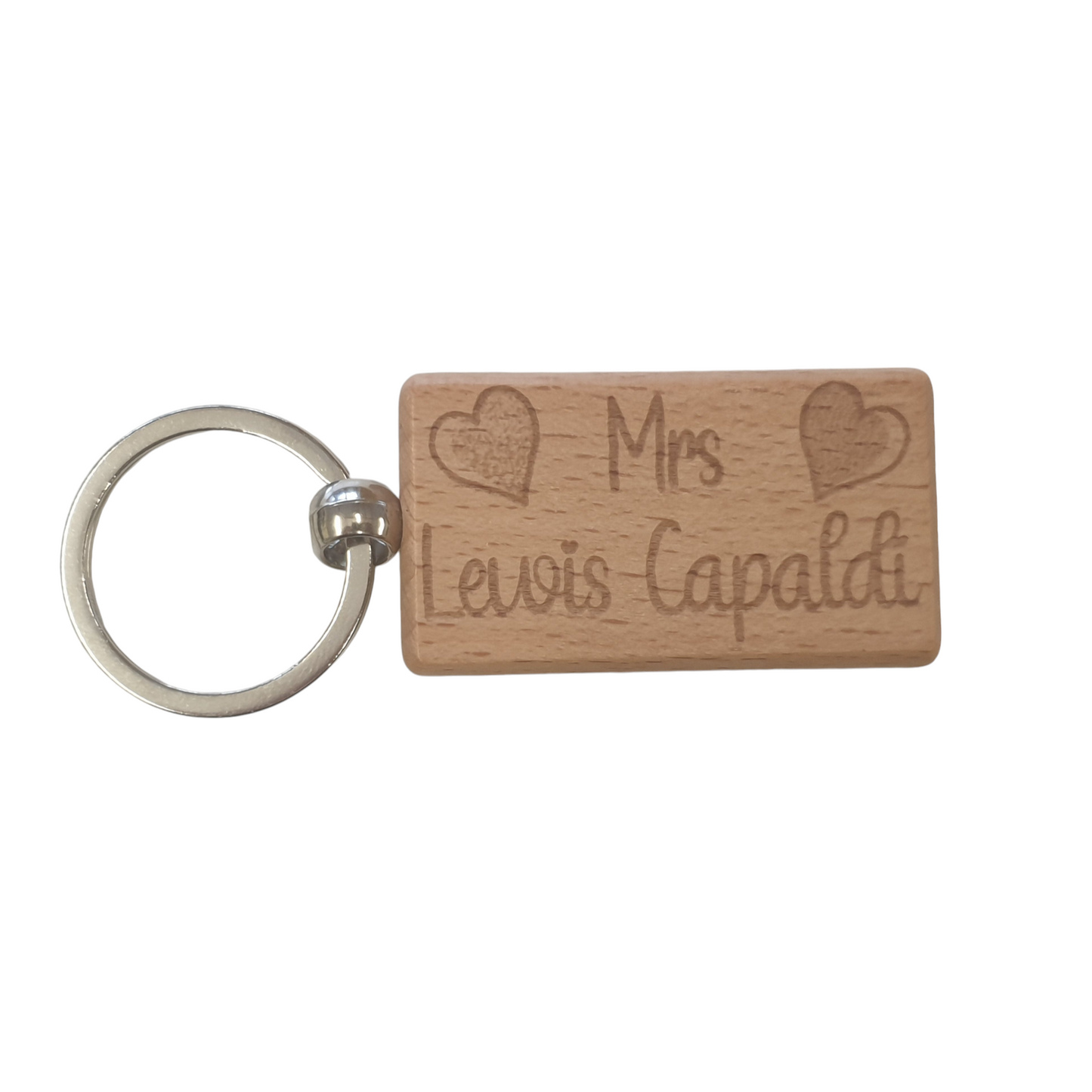 Mrs Lewis Capaldi Keyring Gift Engraved Wooden Singer Fan Birthday Fun Cute Present