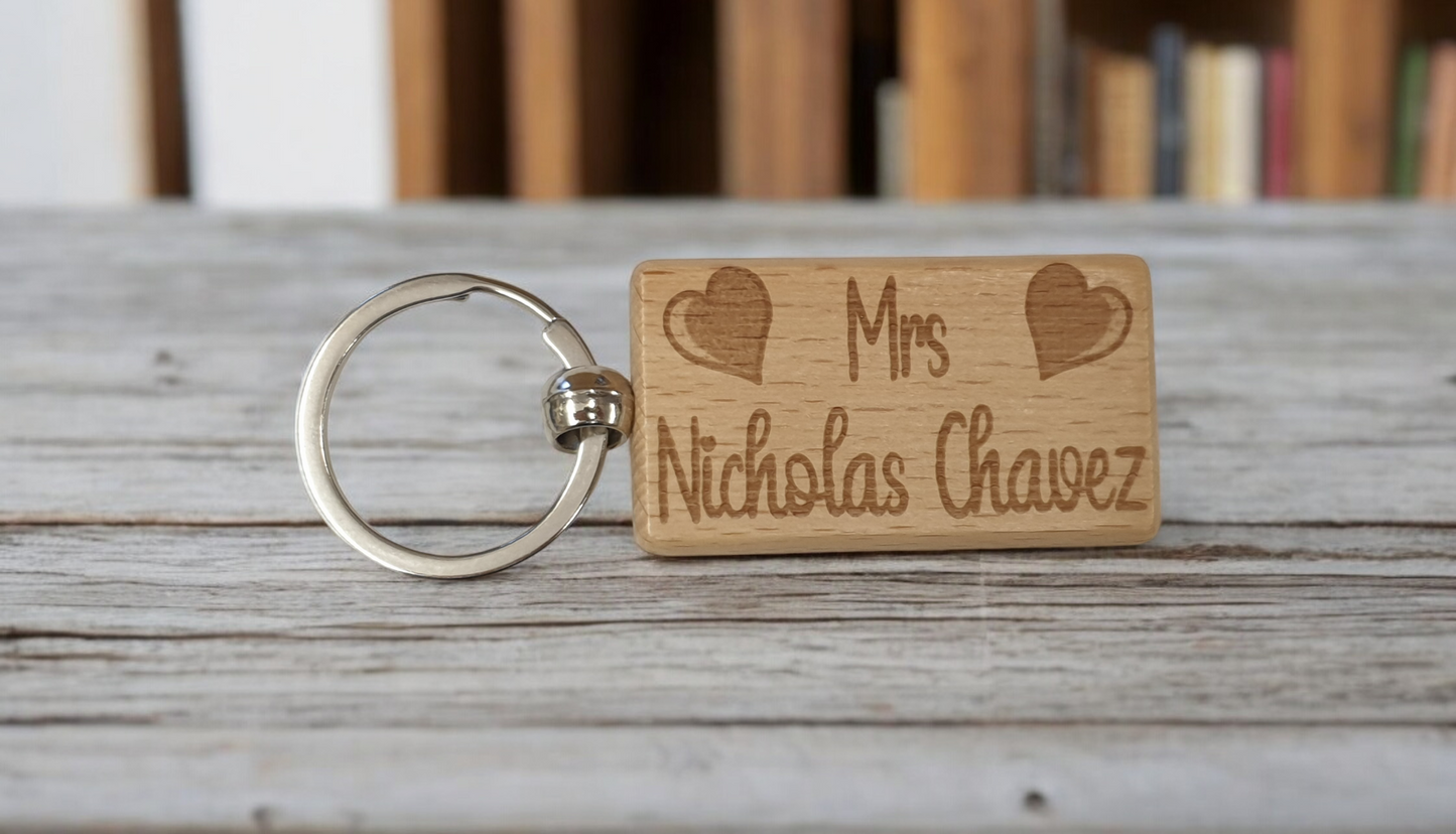 Mrs Nicholas Chavez Keyring Gift Engraved Wooden Movie TV Fan Birthday Fun Cute Present