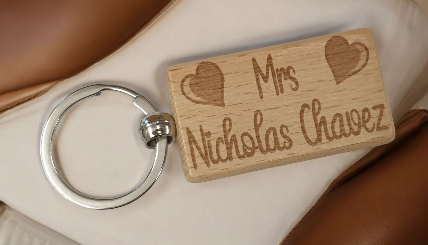 Mrs Nicholas Chavez Keyring Gift Engraved Wooden Movie TV Fan Birthday Fun Cute Present