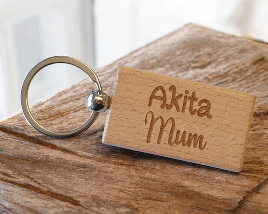 Akita Mum Keyring Gift - Nice Cute Engraved Wooden Key Fob Novelty Dog Owner Present