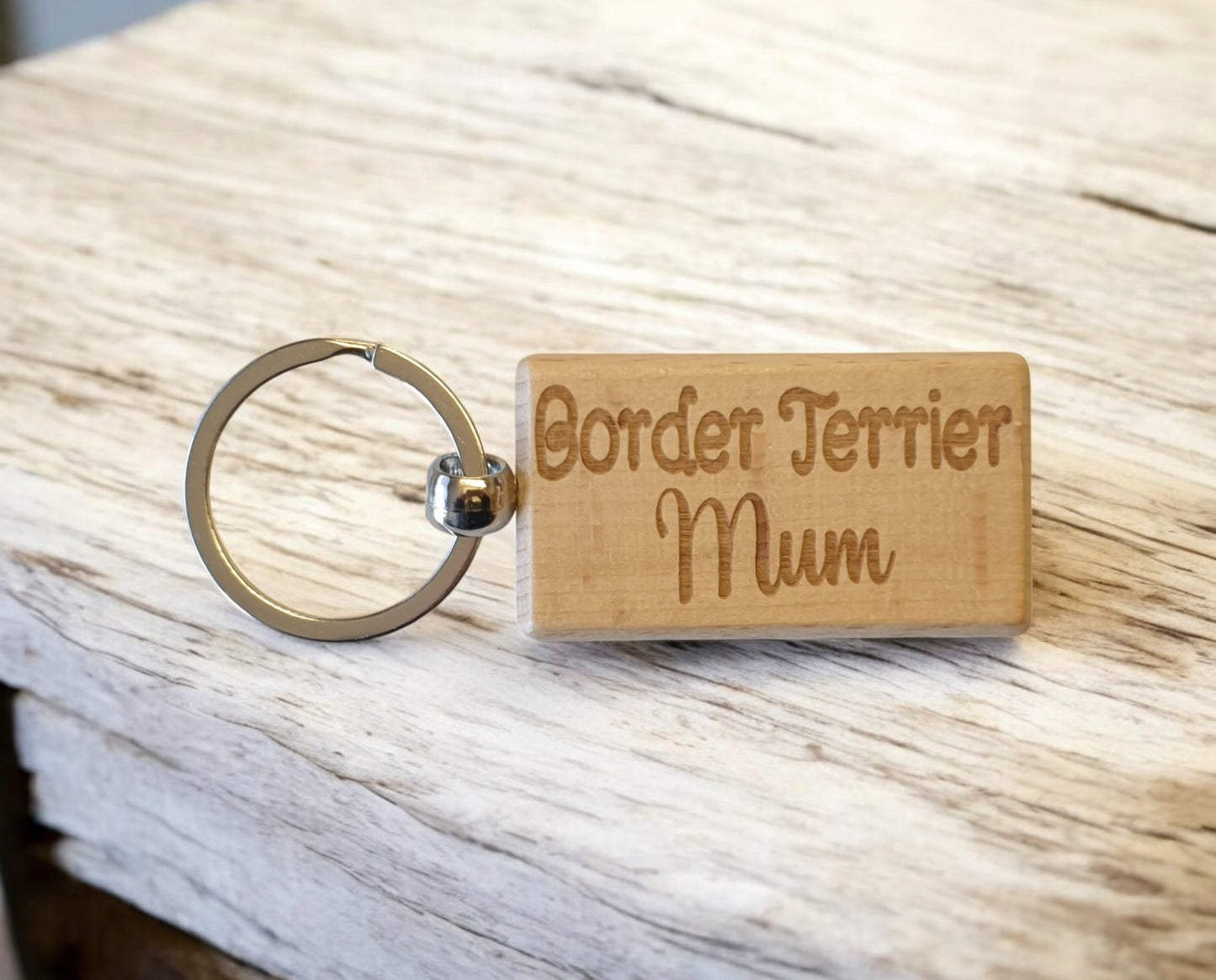 Border Terrier Mum Keyring Gift - Nice Cute Engraved Wooden Key Fob Novelty Dog Owner Present