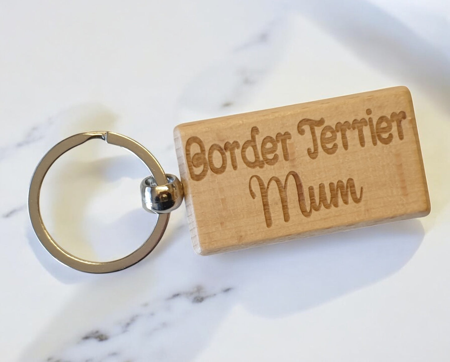 Border Terrier Mum Keyring Gift - Nice Cute Engraved Wooden Key Fob Novelty Dog Owner Present