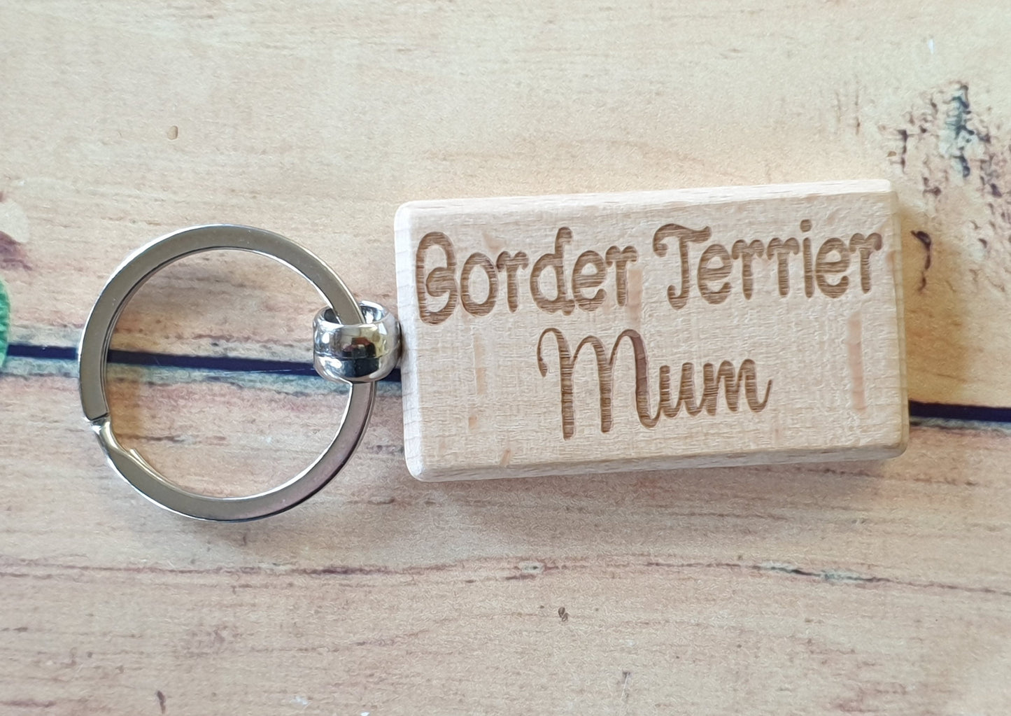 Border Terrier Mum Keyring Gift - Nice Cute Engraved Wooden Key Fob Novelty Dog Owner Present