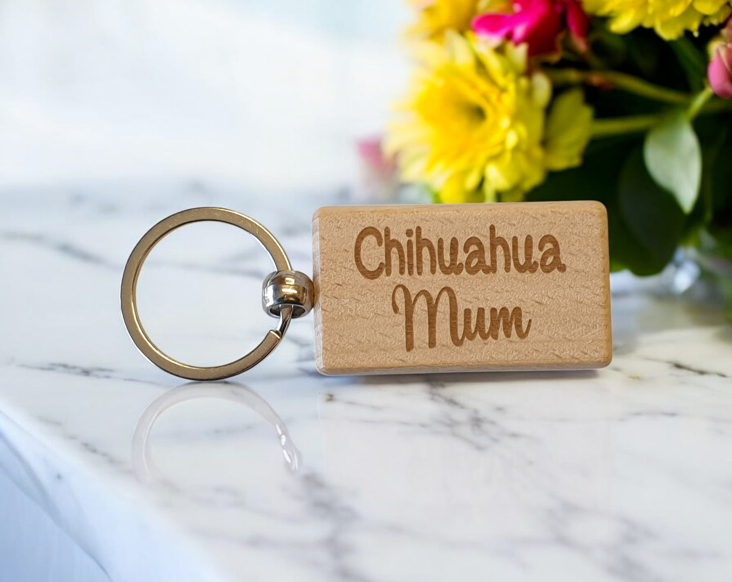 Chihuahua Mum Keyring Gift - Nice Cute Engraved Wooden Key Fob Novelty Dog Owner Present