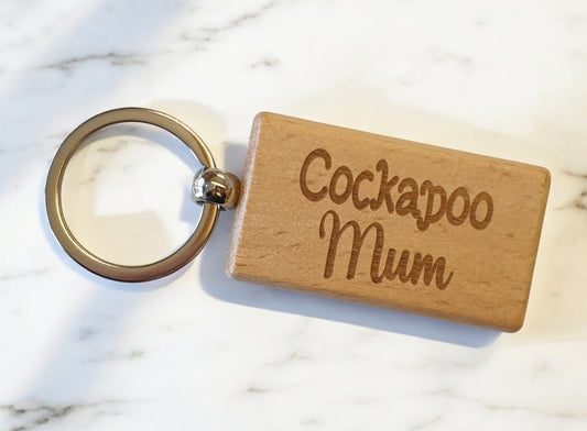 Cockapoo Mum Keyring Gift - Nice Cute Engraved Wooden Key Fob Novelty Dog Owner Present