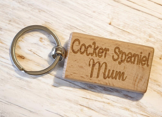 Cocker Spaniel Mum Keyring Gift - Nice Cute Engraved Wooden Key Fob Novelty Dog Owner Present