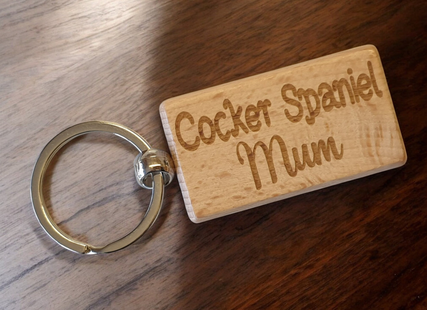 Cocker Spaniel Mum Keyring Gift - Nice Cute Engraved Wooden Key Fob Novelty Dog Owner Present