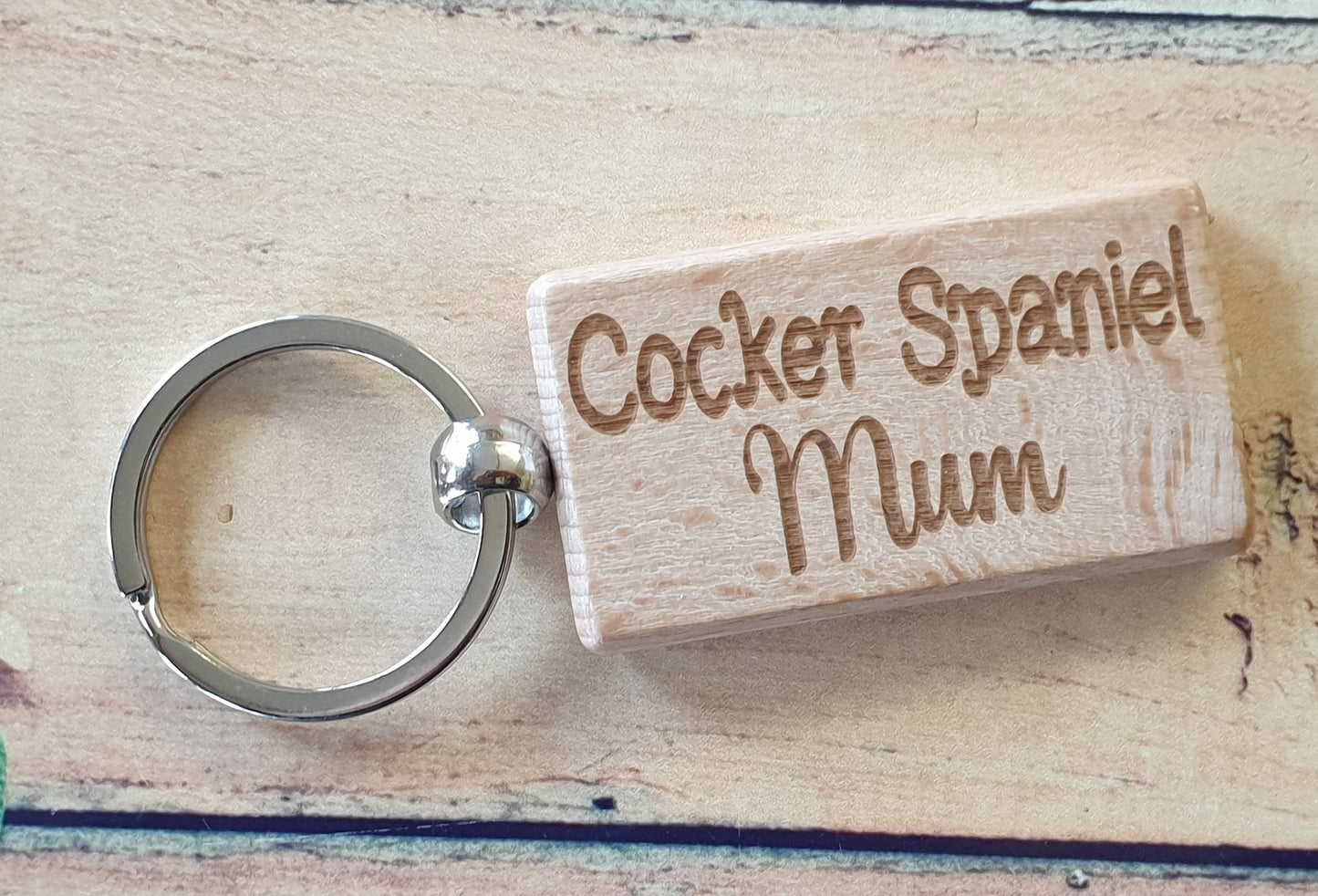 Cocker Spaniel Mum Keyring Gift - Nice Cute Engraved Wooden Key Fob Novelty Dog Owner Present