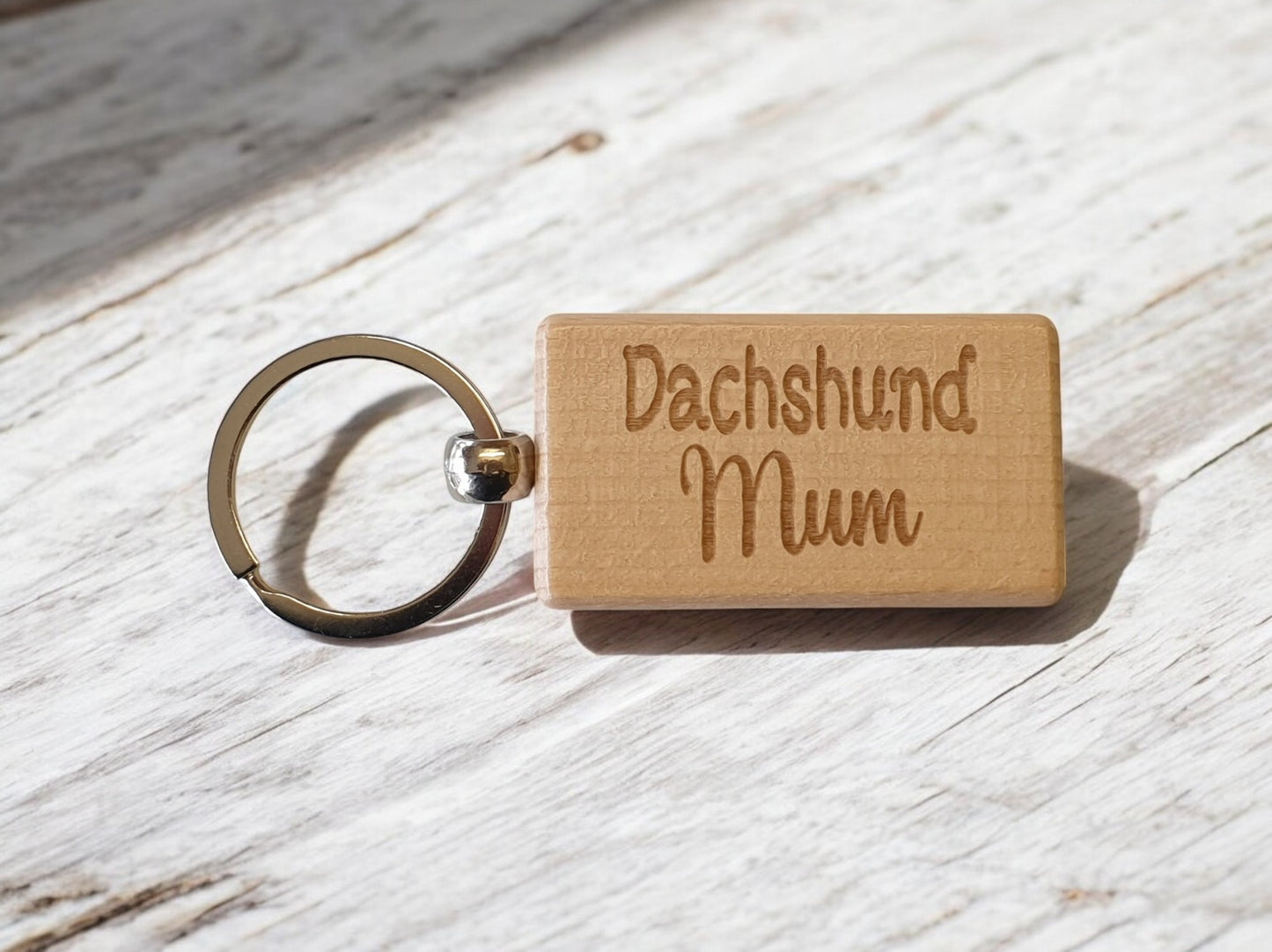 Dachshund Mum Keyring Gift - Nice Cute Engraved Wooden Key Fob Novelty Dog Owner Present