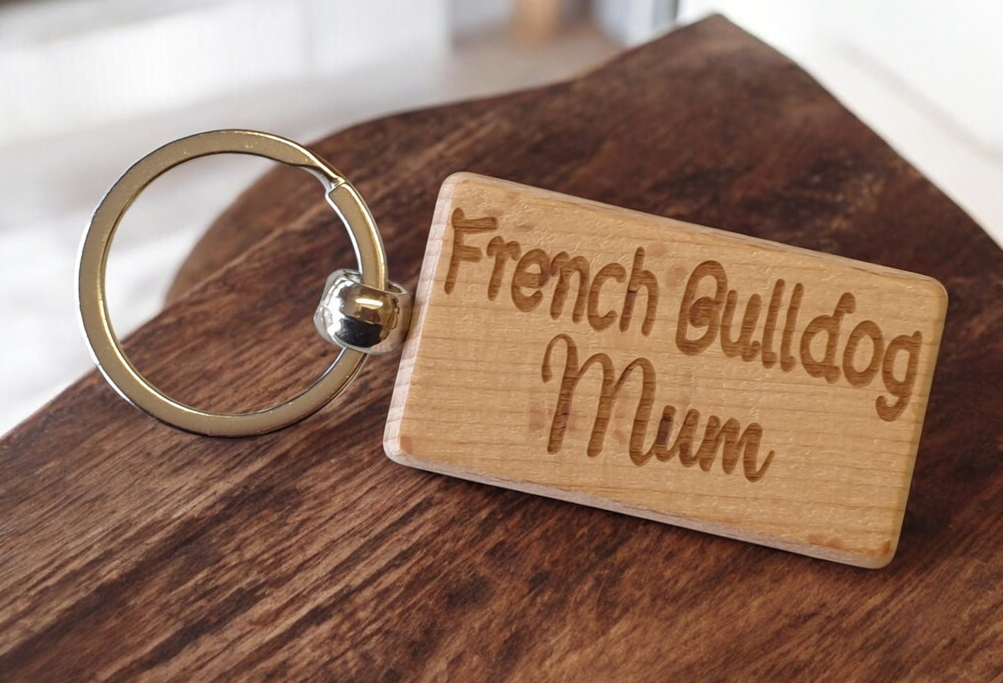 French Bulldog Mum Keyring Gift - Nice Cute Engraved Wooden Key Fob Novelty Dog Owner Present