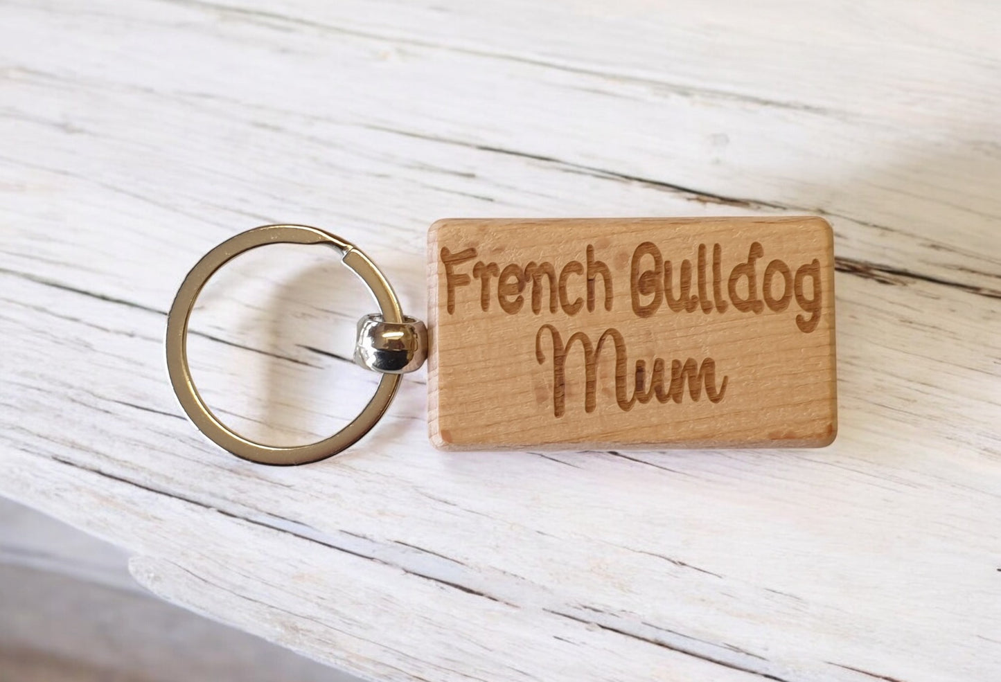 French Bulldog Mum Keyring Gift - Nice Cute Engraved Wooden Key Fob Novelty Dog Owner Present
