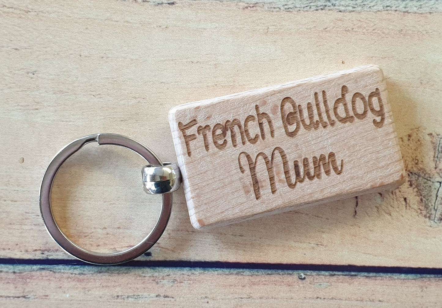 French Bulldog Mum Keyring Gift - Nice Cute Engraved Wooden Key Fob Novelty Dog Owner Present