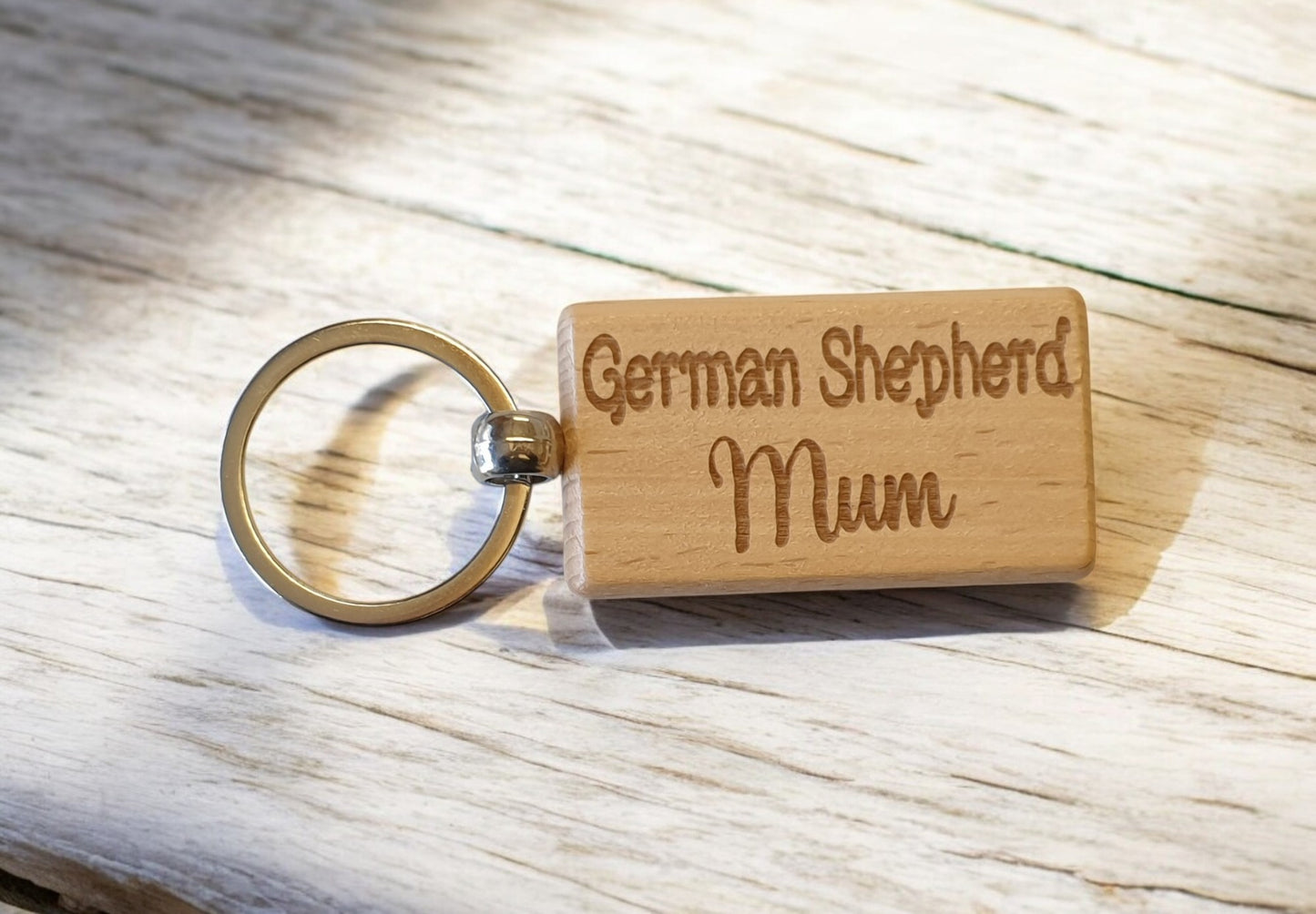 German Shepherd Mum Keyring Gift - Nice Cute Engraved Wooden Key Fob Novelty Dog Owner Present