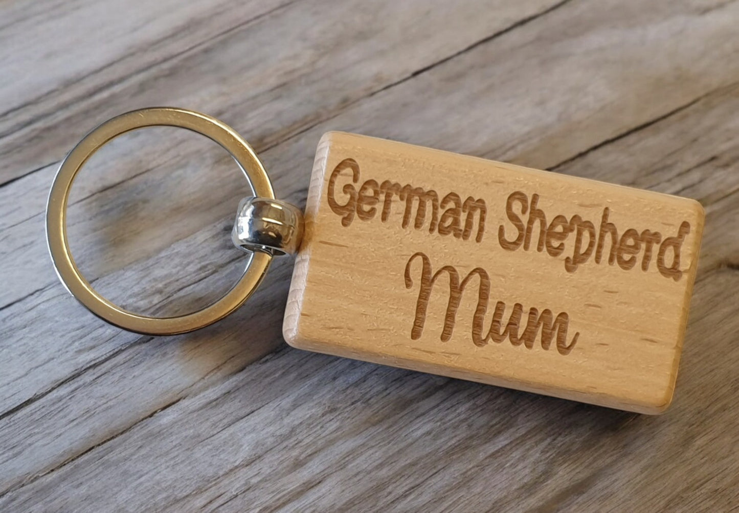 German Shepherd Mum Keyring Gift - Nice Cute Engraved Wooden Key Fob Novelty Dog Owner Present