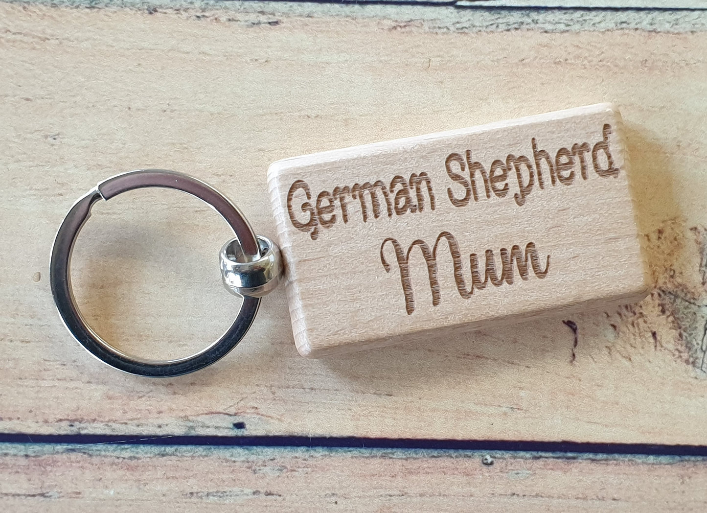 German Shepherd Mum Keyring Gift - Nice Cute Engraved Wooden Key Fob Novelty Dog Owner Present