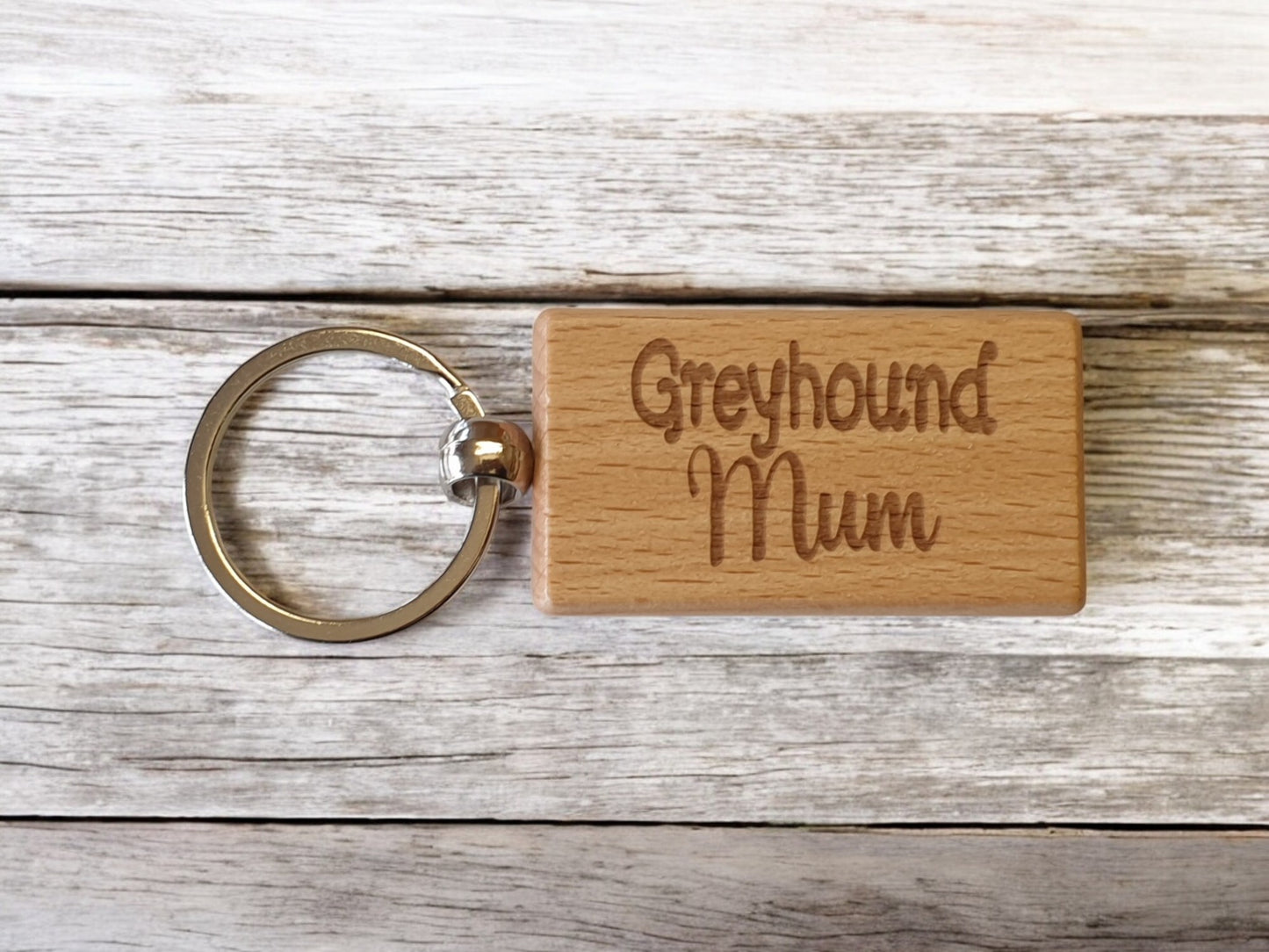Greyhound Mum Keyring Gift - Nice Cute Engraved Wooden Key Fob Novelty Dog Owner Present