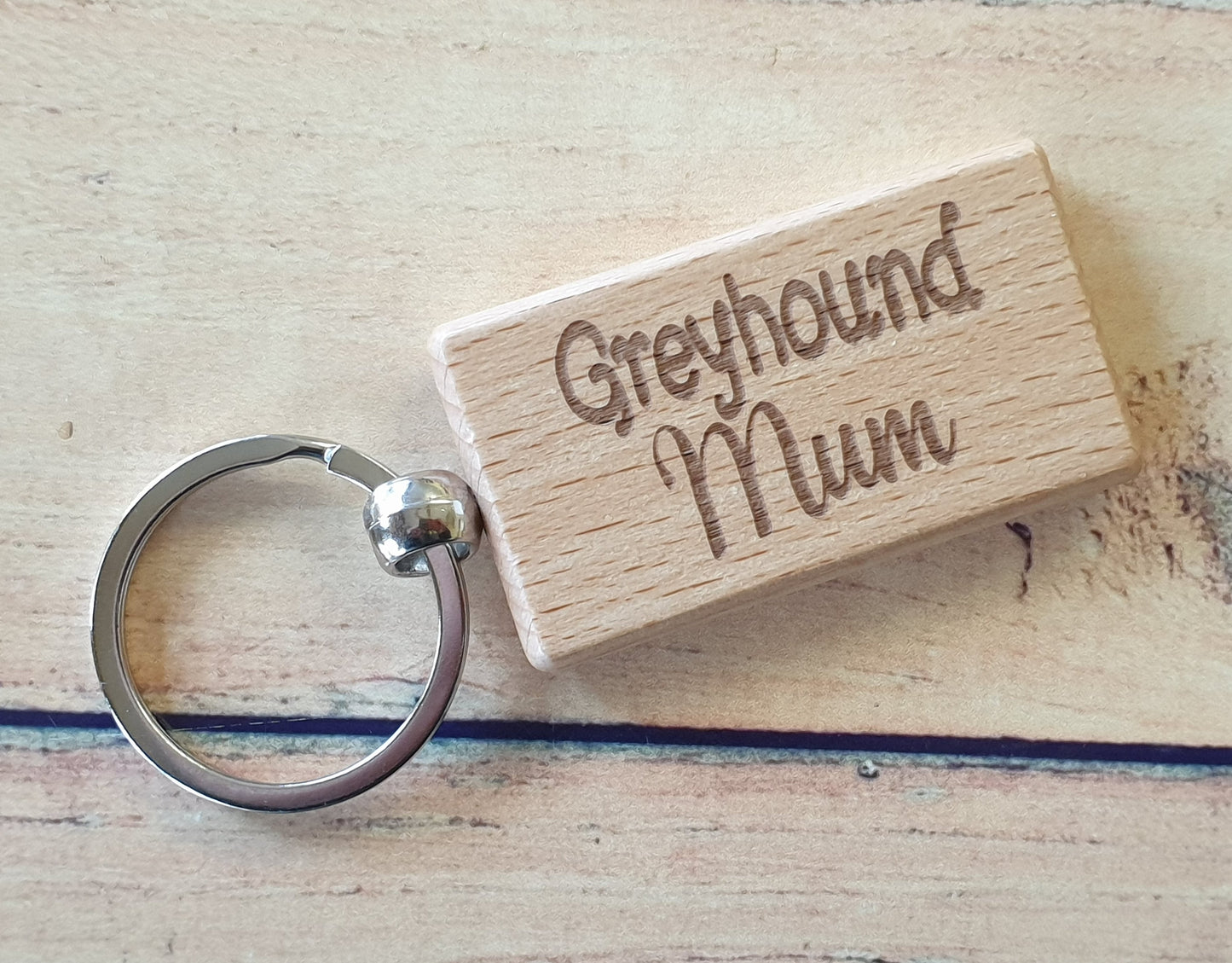 Greyhound Mum Keyring Gift - Nice Cute Engraved Wooden Key Fob Novelty Dog Owner Present