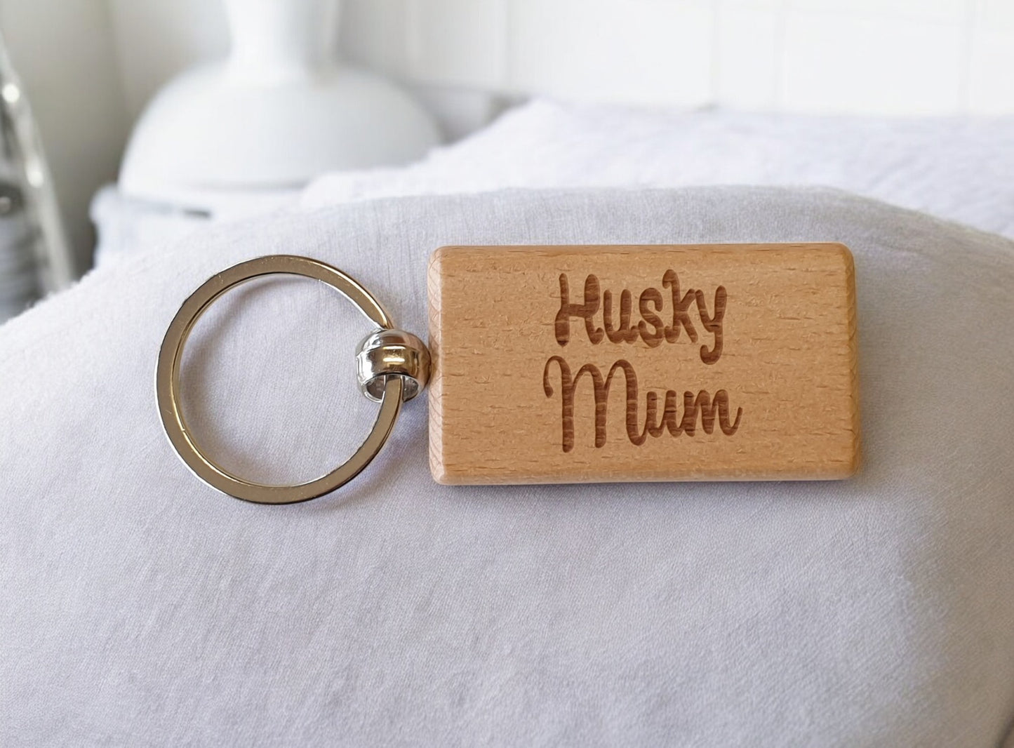 Husky Mum Keyring Gift - Nice Cute Engraved Wooden Key Fob Novelty Dog Owner Present