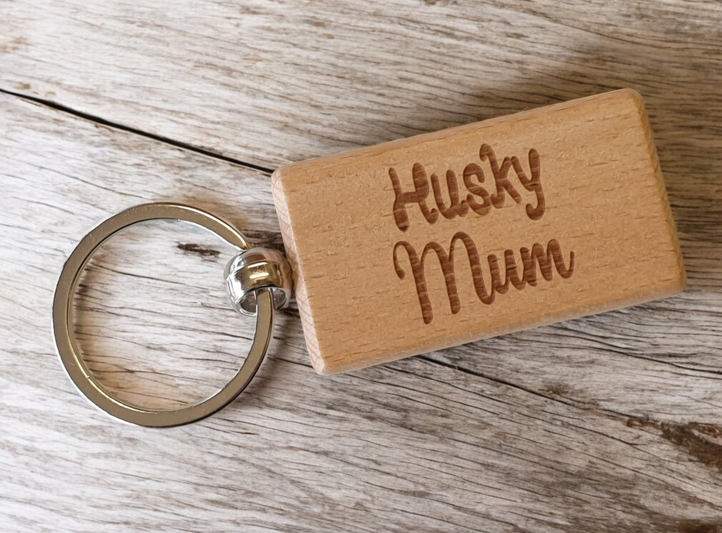 Husky Mum Keyring Gift - Nice Cute Engraved Wooden Key Fob Novelty Dog Owner Present