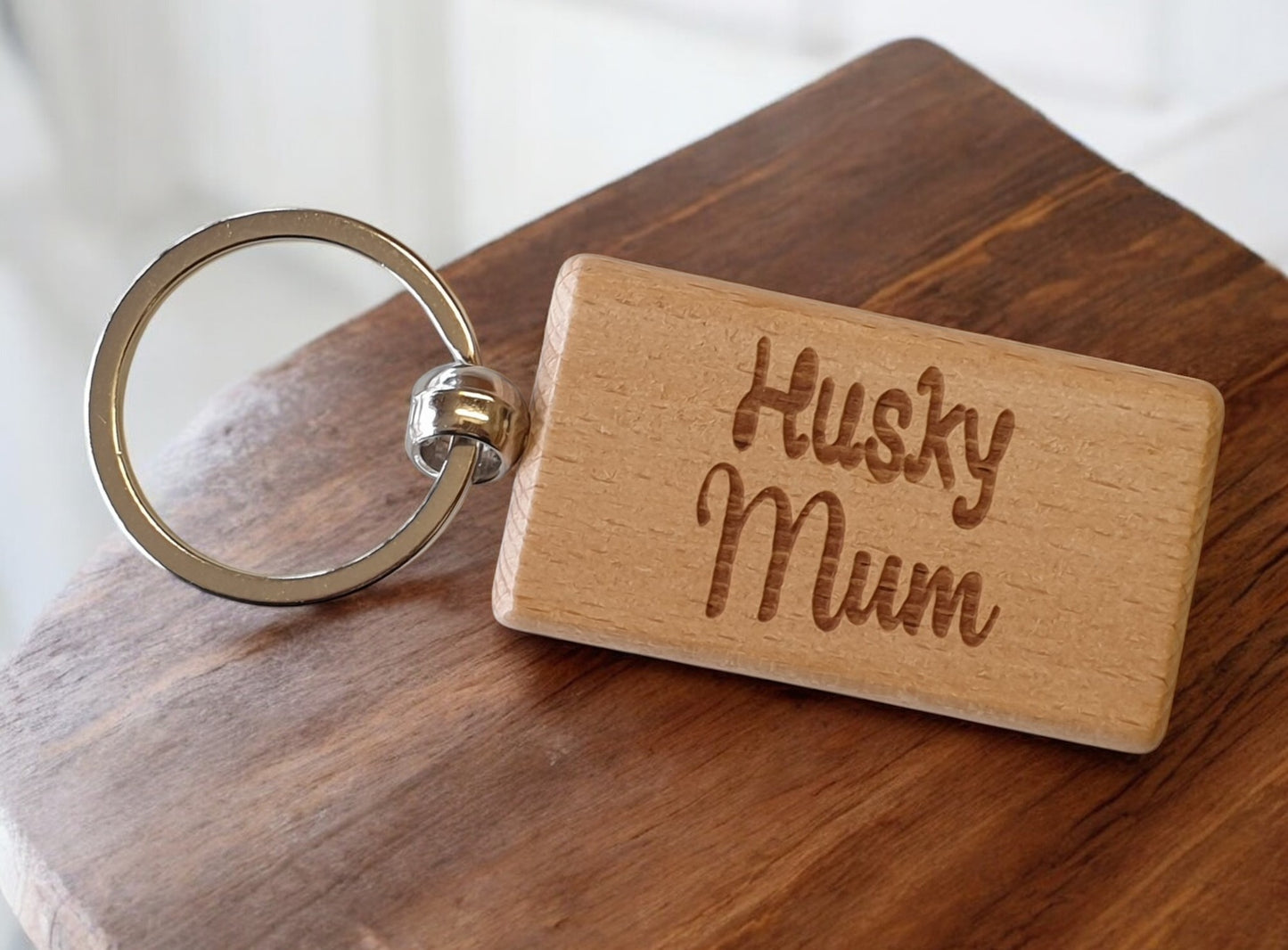 Husky Mum Keyring Gift - Nice Cute Engraved Wooden Key Fob Novelty Dog Owner Present