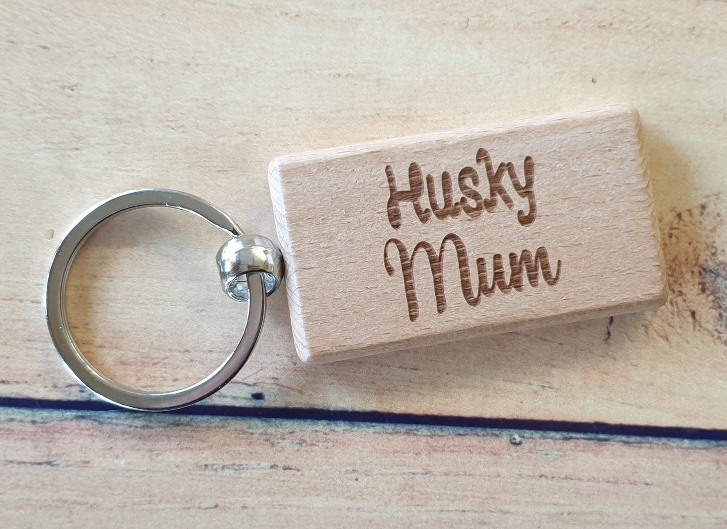 Husky Mum Keyring Gift - Nice Cute Engraved Wooden Key Fob Novelty Dog Owner Present
