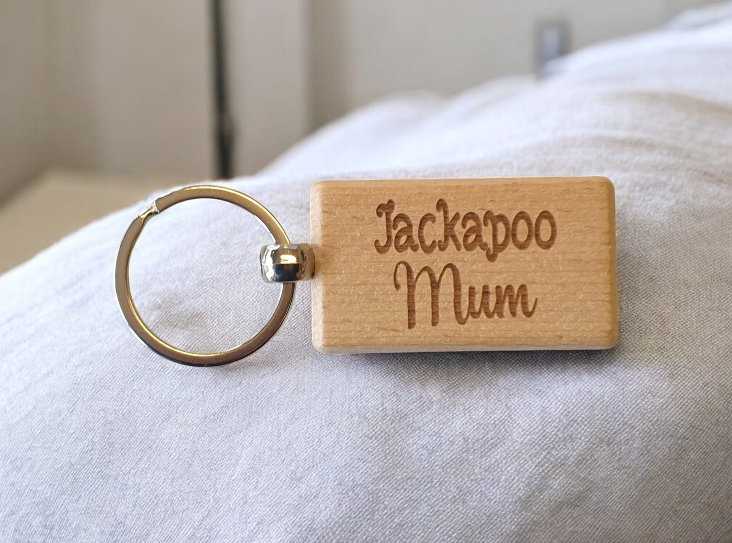 Jackapoo Mum Keyring Gift - Nice Cute Engraved Wooden Key Fob Novelty Dog Owner Present