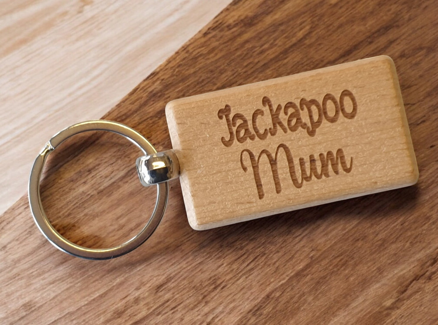 Jackapoo Mum Keyring Gift - Nice Cute Engraved Wooden Key Fob Novelty Dog Owner Present