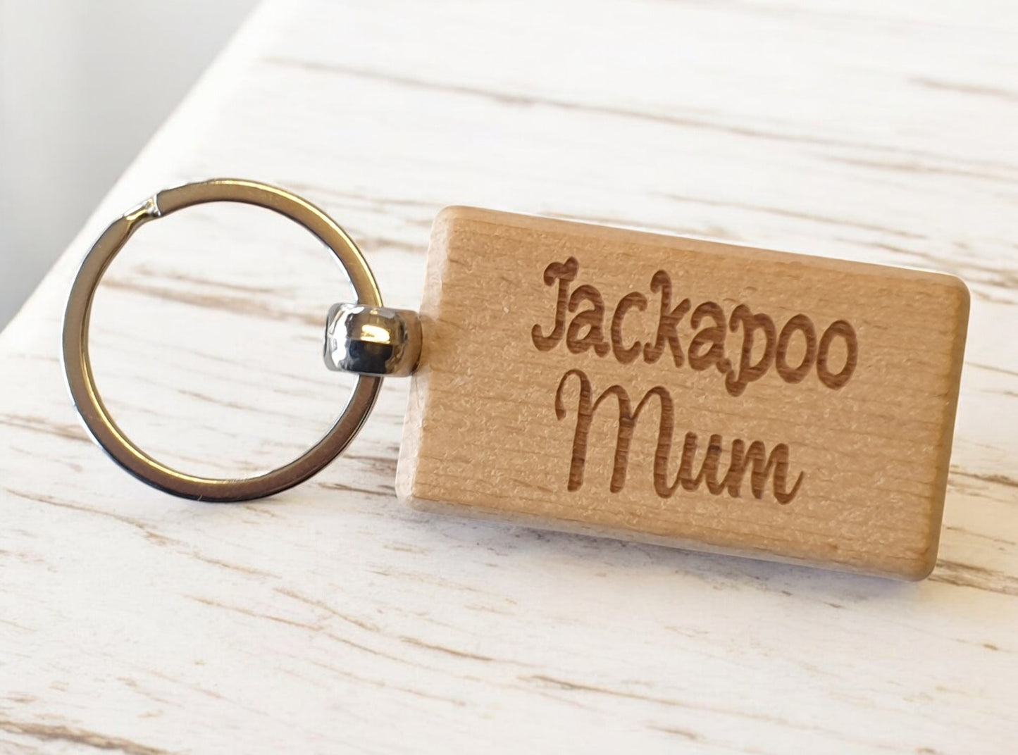 Jackapoo Mum Keyring Gift - Nice Cute Engraved Wooden Key Fob Novelty Dog Owner Present