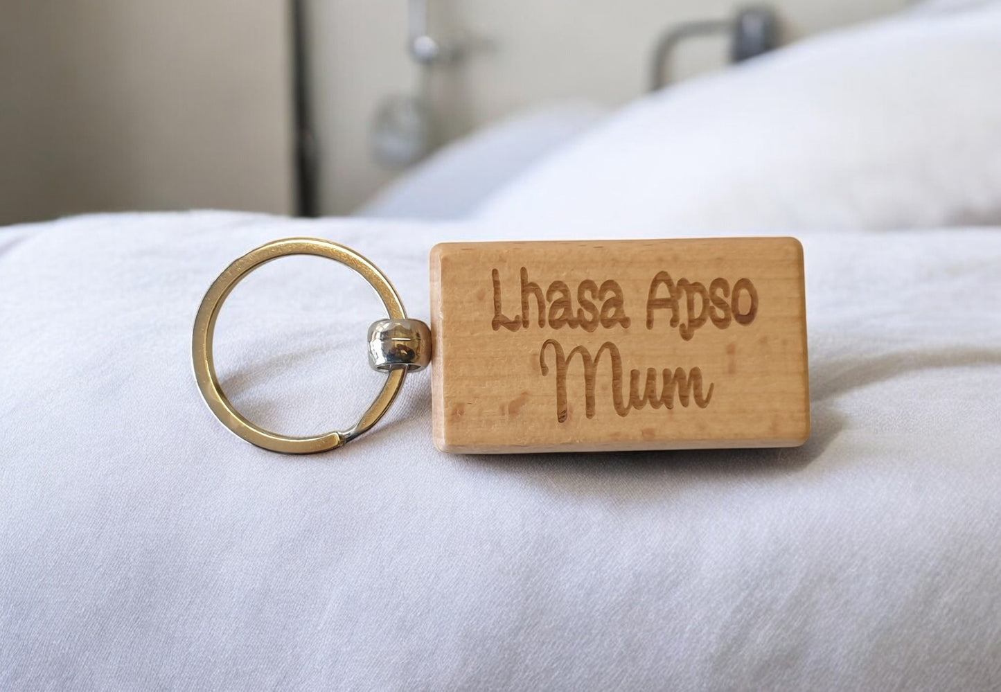 Lhasa Apso Mum Keyring Gift - Nice Cute Engraved Wooden Key Fob Novelty Dog Owner Present