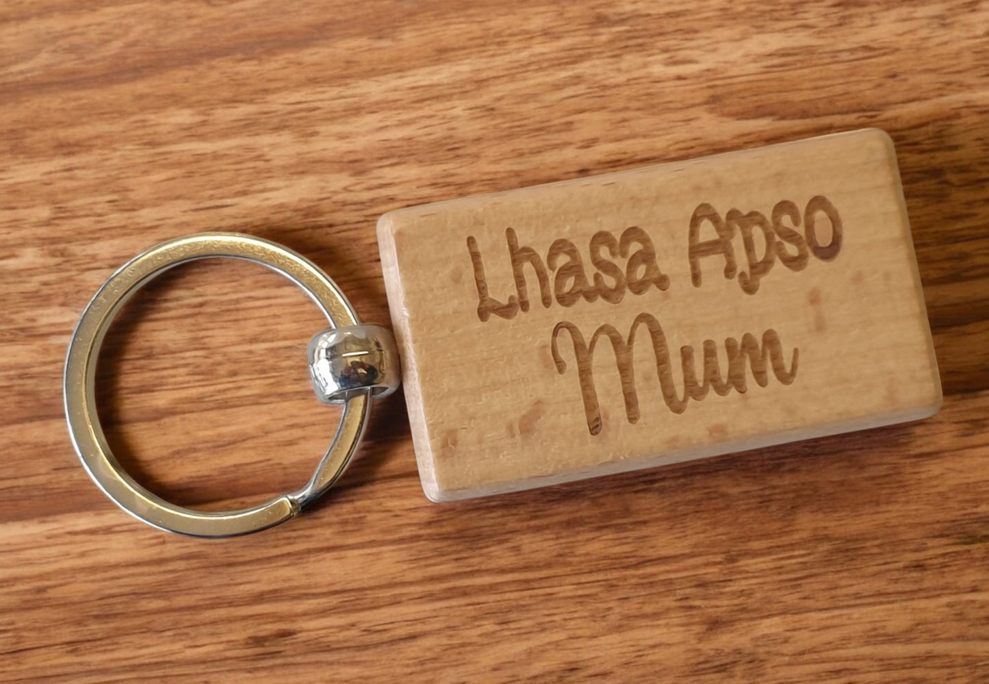 Lhasa Apso Mum Keyring Gift - Nice Cute Engraved Wooden Key Fob Novelty Dog Owner Present