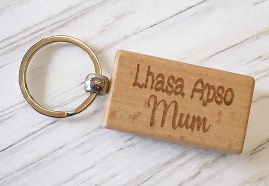 Lhasa Apso Mum Keyring Gift - Nice Cute Engraved Wooden Key Fob Novelty Dog Owner Present
