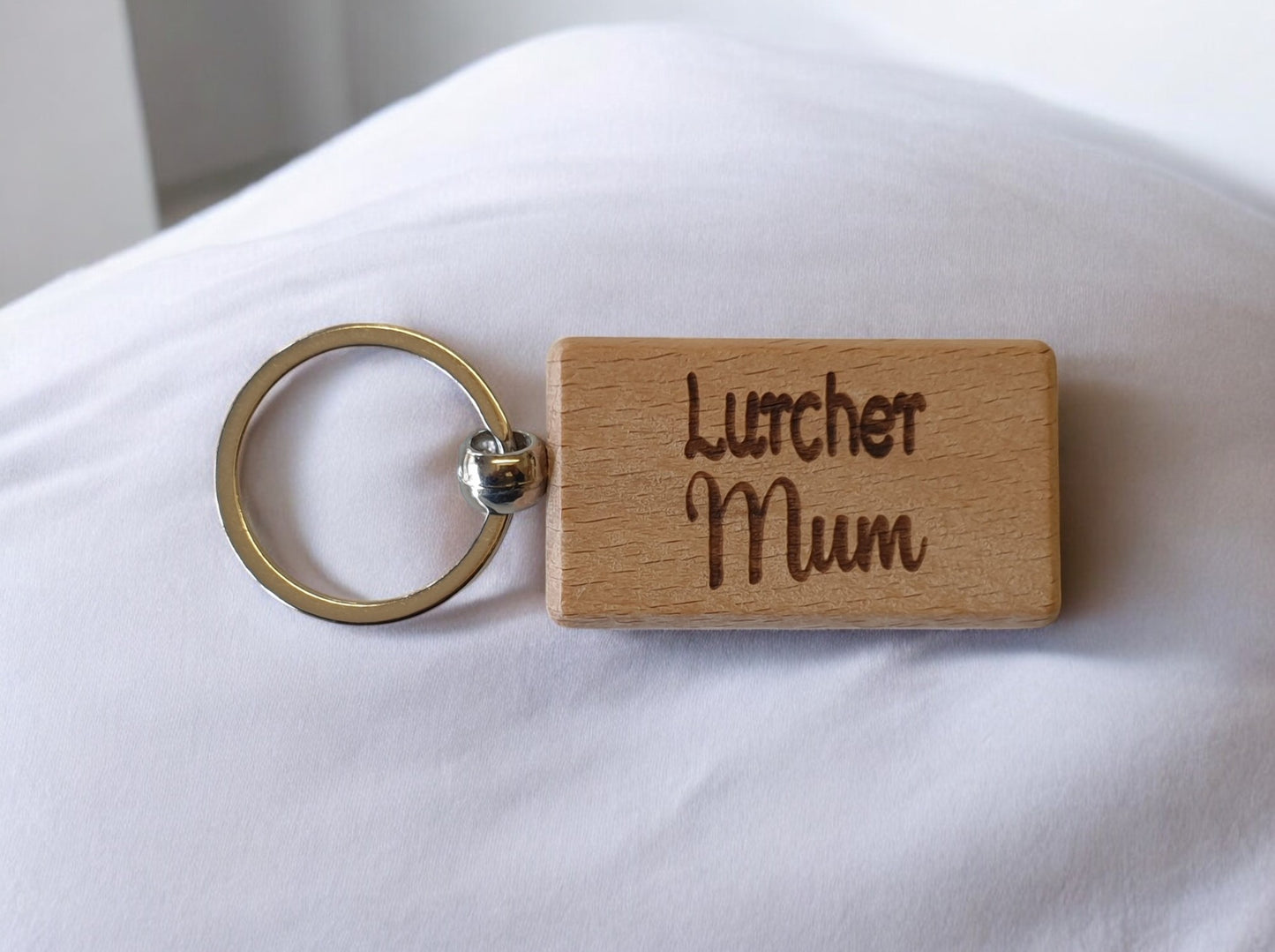 Lurcher Mum Keyring Gift - Nice Cute Engraved Wooden Key Fob Novelty Dog Owner Present