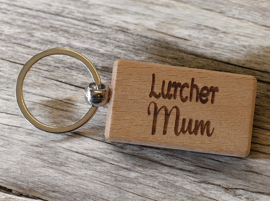 Lurcher Mum Keyring Gift - Nice Cute Engraved Wooden Key Fob Novelty Dog Owner Present