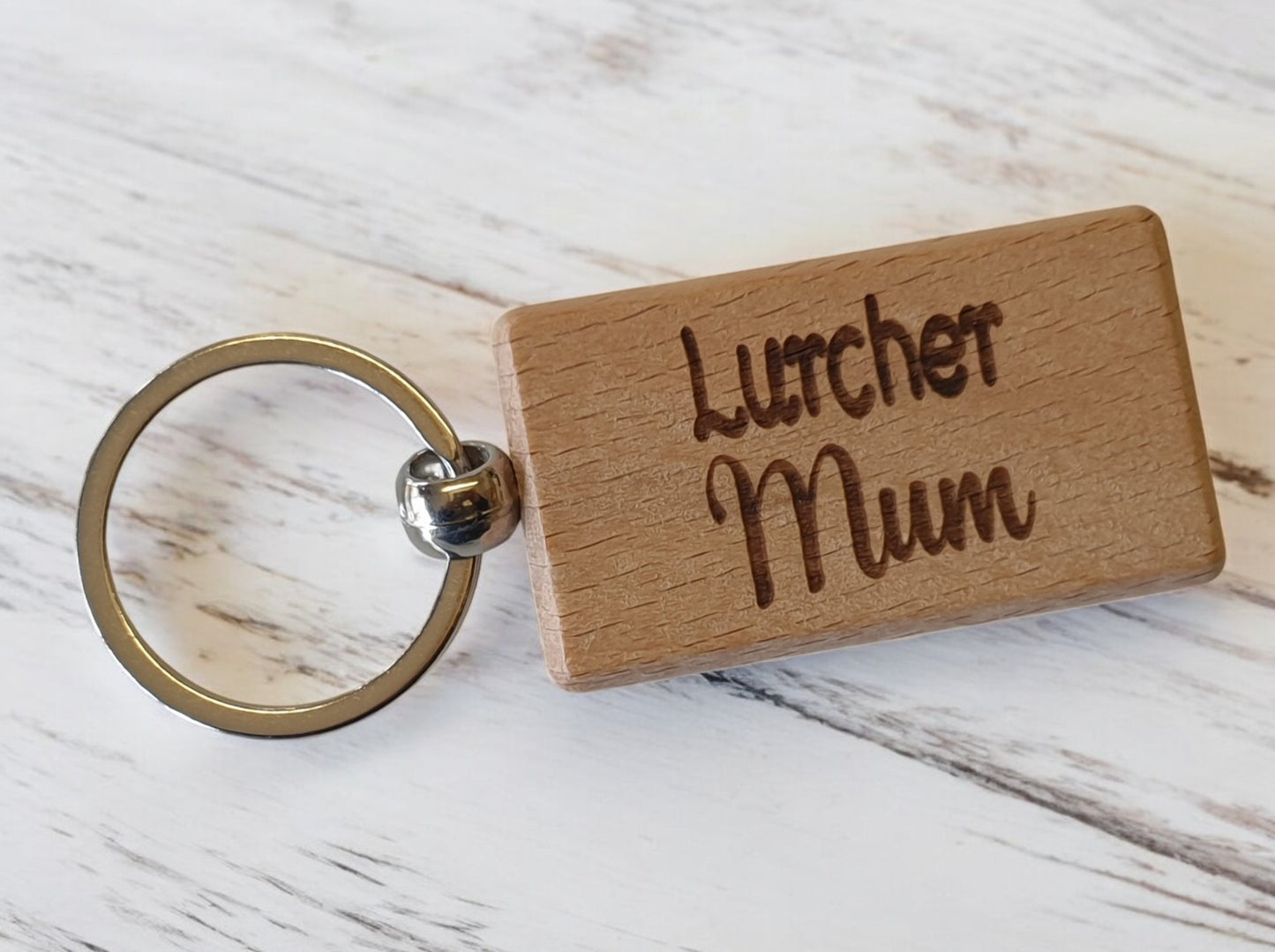 Lurcher Mum Keyring Gift - Nice Cute Engraved Wooden Key Fob Novelty Dog Owner Present