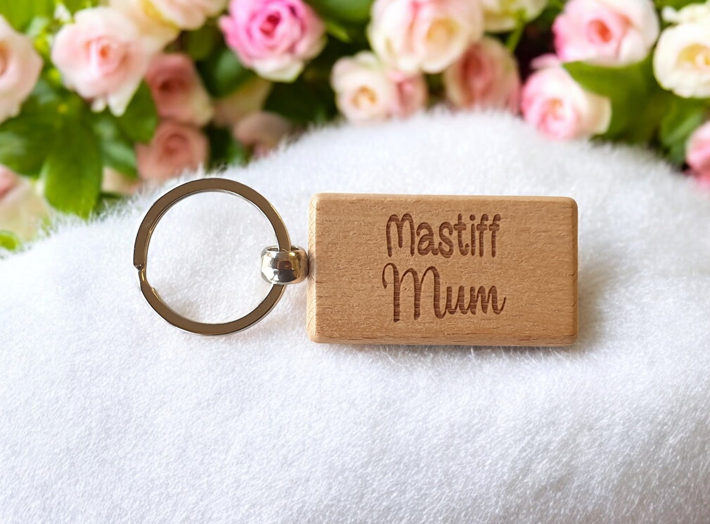 Mastiff Mum Keyring Gift - Nice Cute Engraved Wooden Key Fob Novelty Dog Owner Present