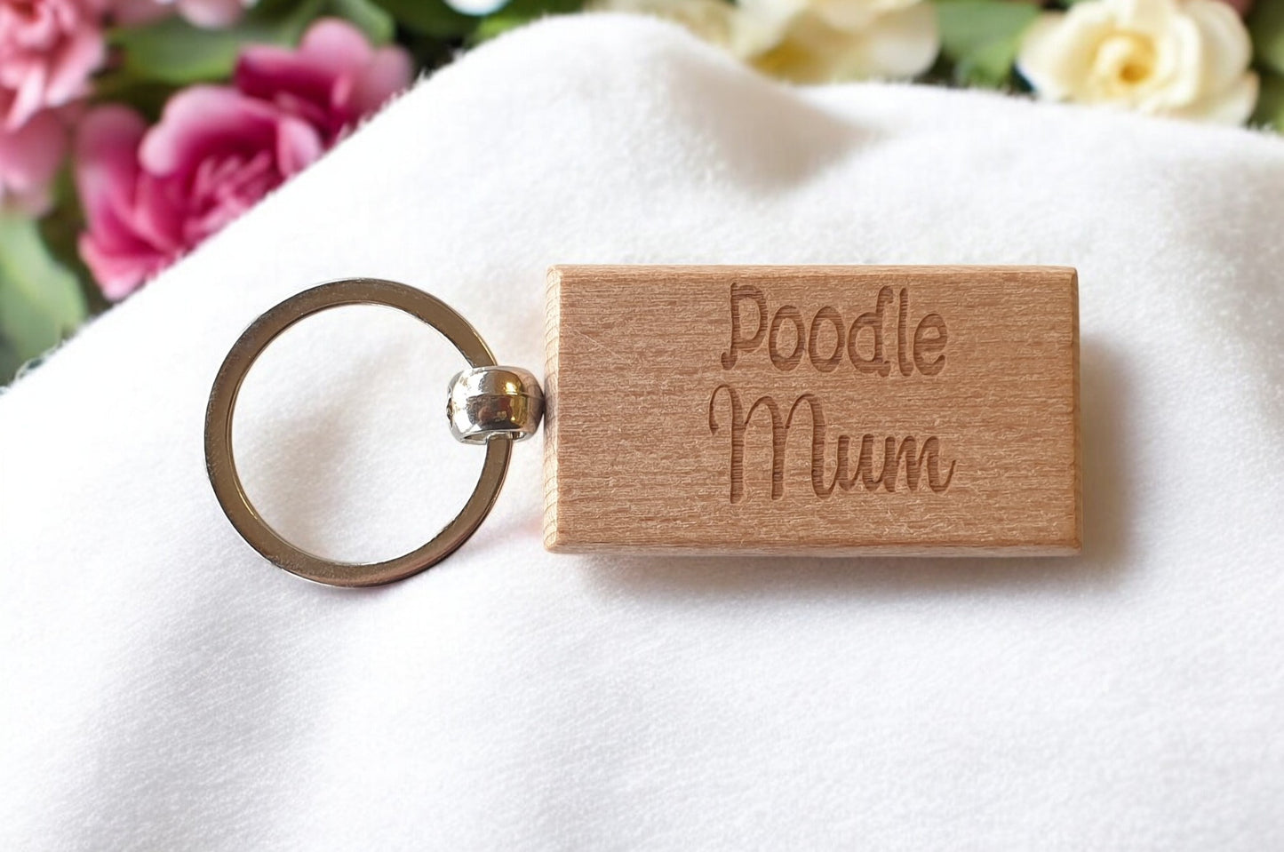 Poodle Mum Keyring Gift - Nice Cute Engraved Wooden Key Fob Novelty Dog Owner Present